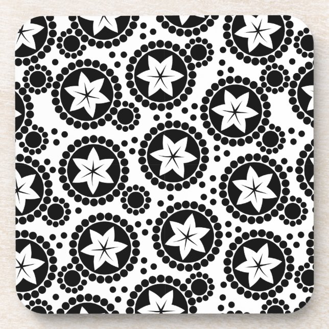 Retro Black White Flower Dot Geometric Pattern Coaster (Front)