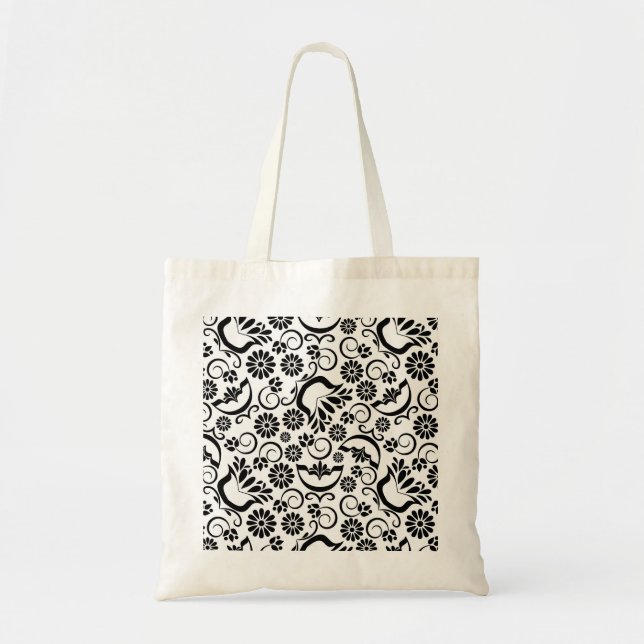 Retro black white flowers Bag (Front)