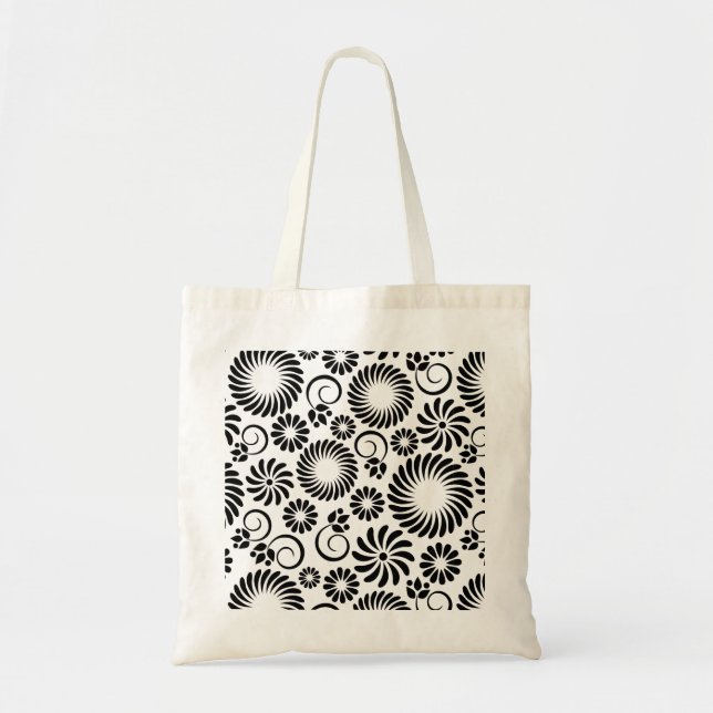 Retro black white flowers Bag (Front)