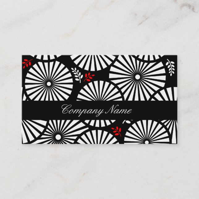 Retro black white flowers Business Card (Front)
