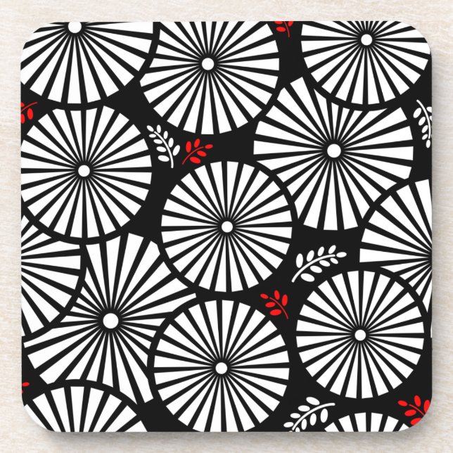 Retro black white flowers Cork Coaster (Front)