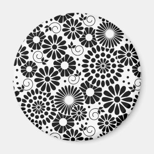 Retro black white flowers iPhone magnet