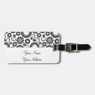 Retro black white flowers Luggage Tag