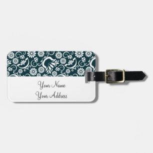 Retro black white flowers Luggage Tag