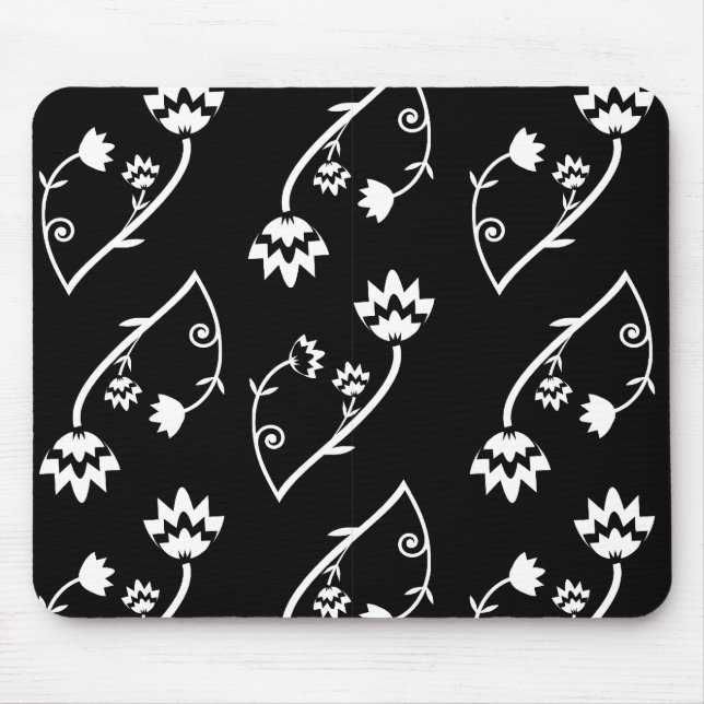 Retro black white flowers mousepad (Front)