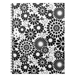 Retro black white flowers Notebook