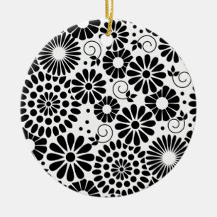 Retro black white flowers Ornament