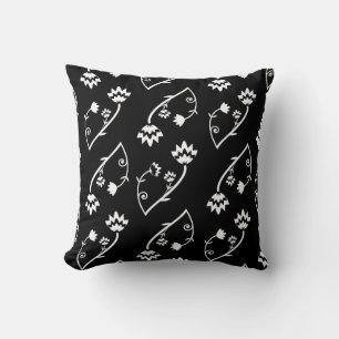 Retro black white flowers Pillow