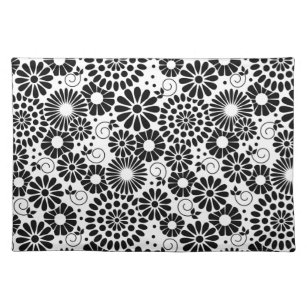 Retro black white flowers placemat