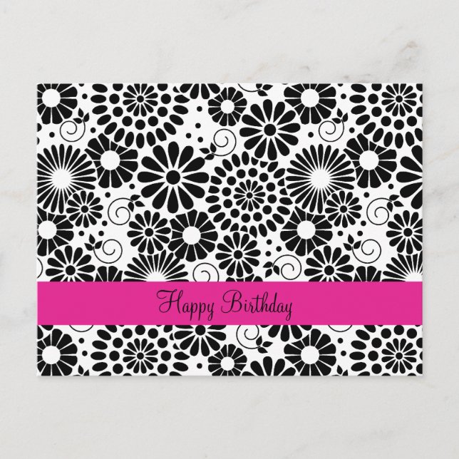 Retro black white flowers Postcard (Front)