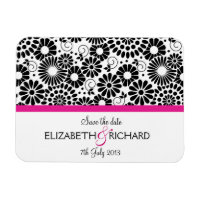 Retro black white flowers 'Save the date' Magnet