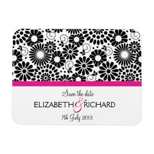 Retro black white flowers 'Save the date' Magnet