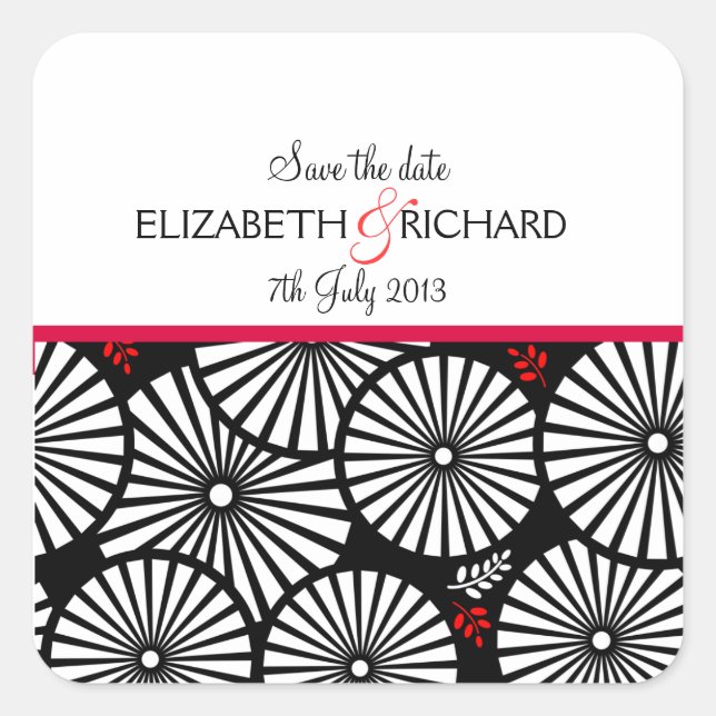 Retro black white flowers 'Save the Date' Sticker (Front)