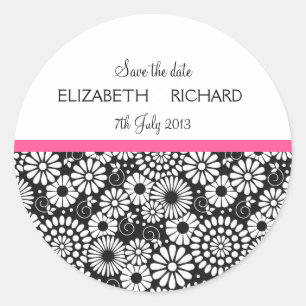 Retro black white flowers 'Save the Date' Sticker