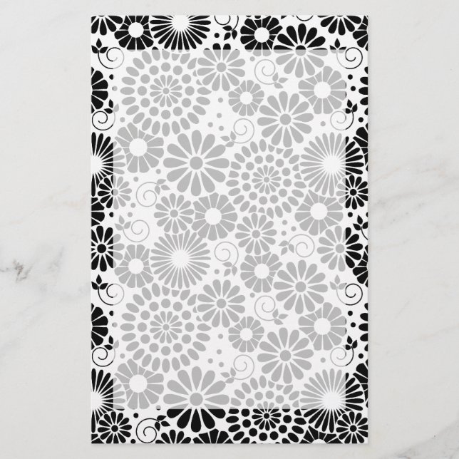 Retro black white flowers Stationery (Front)