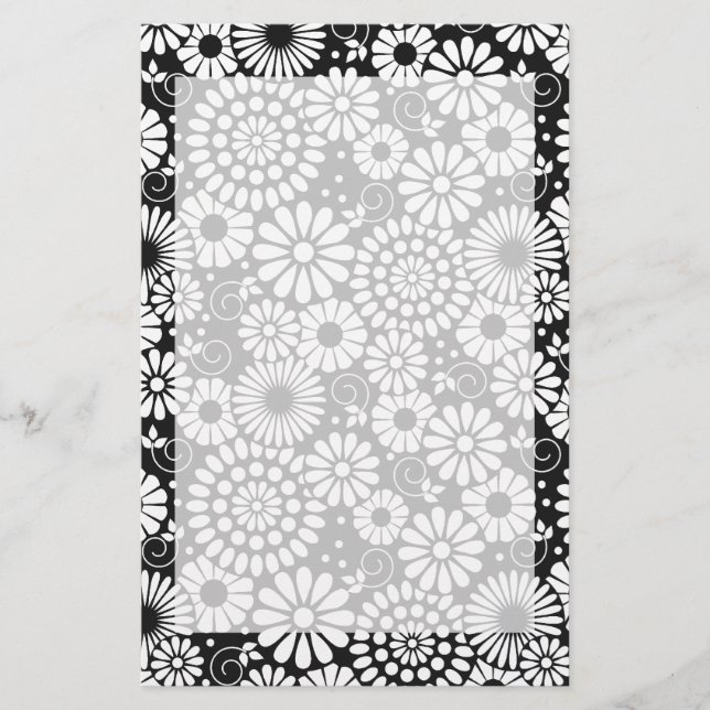 Retro black white flowers Stationery (Front)