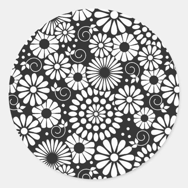 Retro black white flowers Sticker (Front)