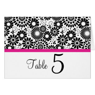 Retro black white flowers Table Number Card