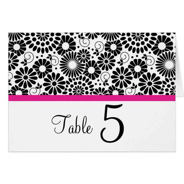 Retro black white flowers Table Number Card (Front Horizontal)