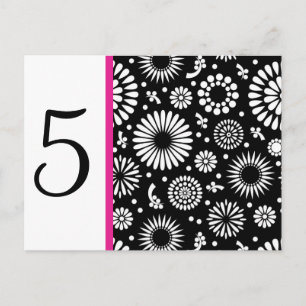 Retro black white flowers Table Number Postcard