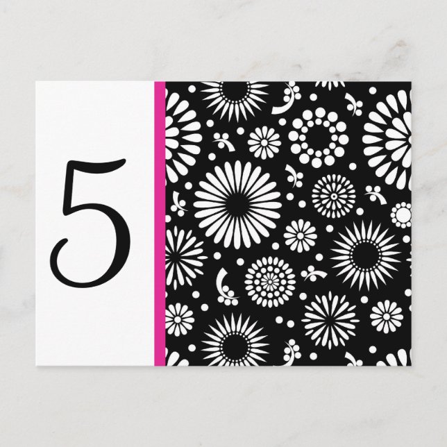 Retro black white flowers Table Number Postcard (Front)