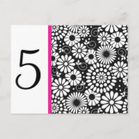 Retro black white flowers Table Number Postcard