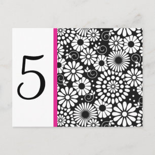 Retro black white flowers Table Number Postcard
