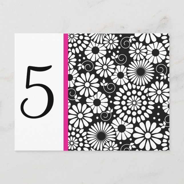Retro black white flowers Table Number Postcard (Front)