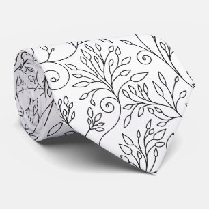 Retro black white flowers Tie