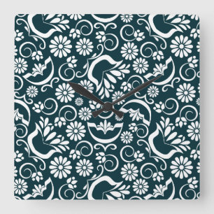 Retro black white flowers Wall Clock