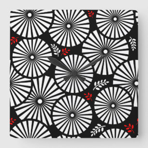 Retro black white flowers Wall Clock