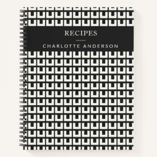 Retro Black White Geometric Mid Century Mod Recipe Notebook