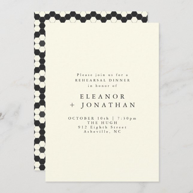 Retro Black White Geometric Tile Rehearsal Dinner  Invitation (Front/Back)