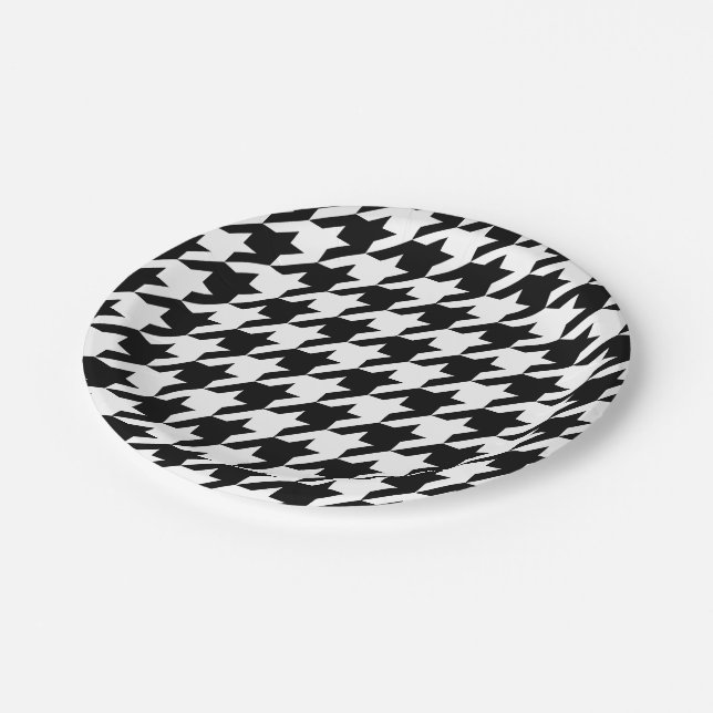 Retro Black White Hounds-tooth weaving pattern Paper Plate (Angled)