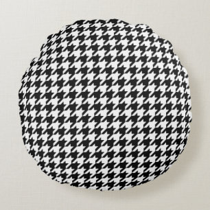 Retro Black White Houndstooth Weaving Pattern Round Cushion