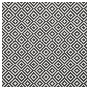 Retro Black White Ikat Diamond Squares Pattern Fabric