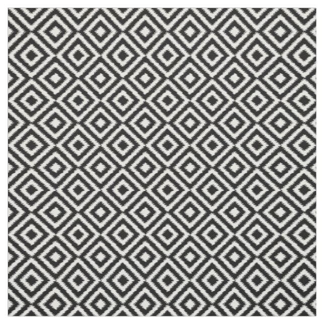 Retro Black White Ikat Diamond Squares Pattern Fabric (Swatch)