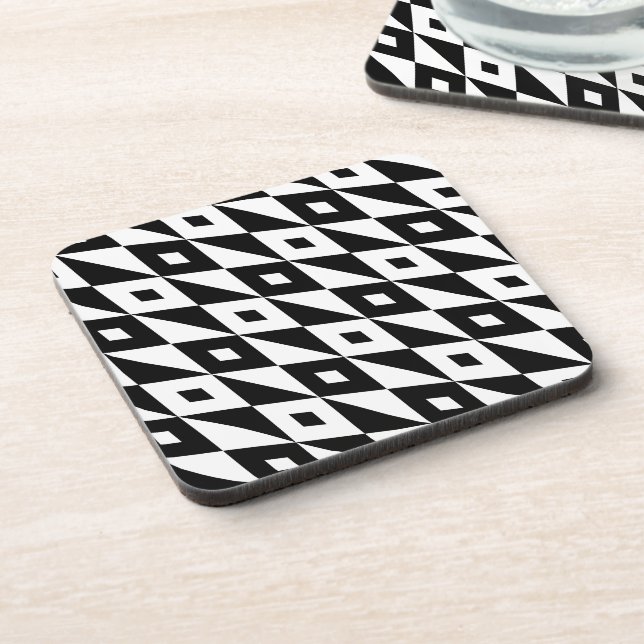 Retro Black White Lozenges Modern Pattern Coaster (Left Side)