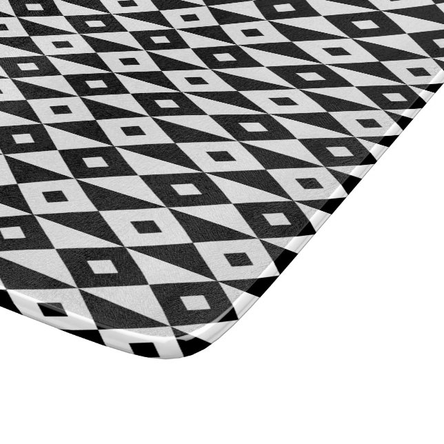 Retro Black White Lozenges Modern Pattern Cutting Board (Corner)