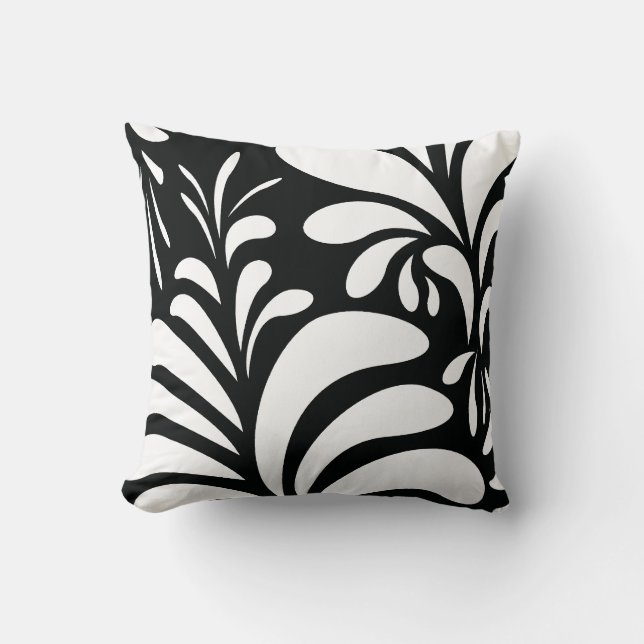 Retro black white modern swirls pillow (Front)