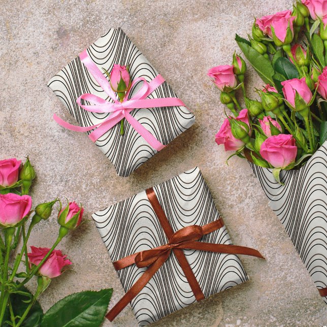 Retro Black & White Moiré Stripes, Trippy Abstract Wrapping Paper (Creator Uploaded)