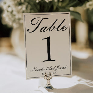 Retro Black White Old Money Wedding Table Number