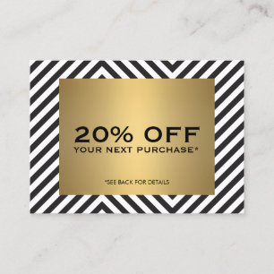 Retro Black White Pattern Gold Name Coupon Card