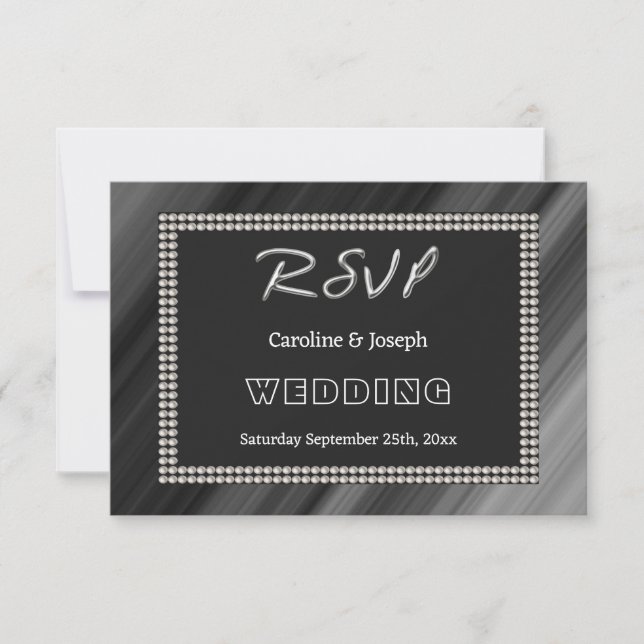 Retro Black & White, Pearls RSVP Wedding (Front)