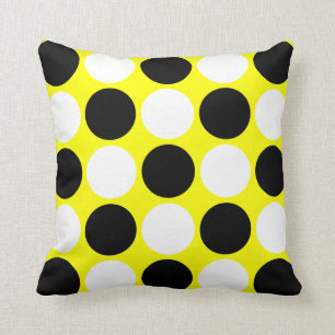 Retro Black & White Polka Dots on Yellow Cushion