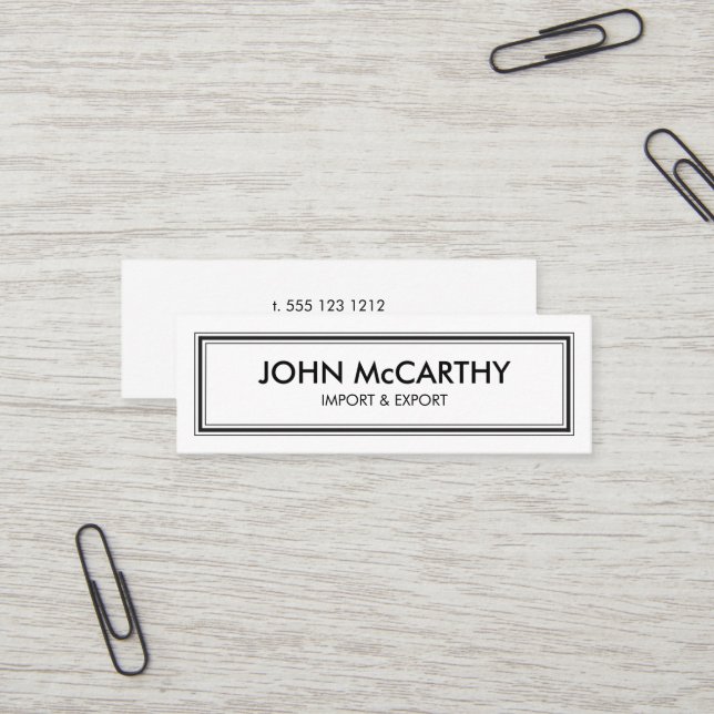 Retro Black White Professional Stripes Minimalist Mini Business Card (Front/Back In Situ)