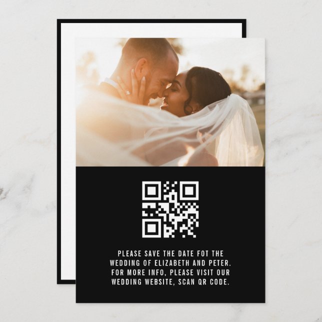 Retro Black White Qr Code Wedding Website Save The Date (Front/Back)
