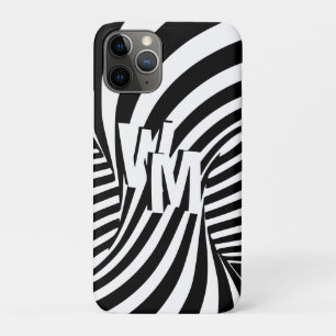 Retro Black White Spiral Monogrammed Initial Case-Mate iPhone Case