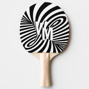 Retro Black White Spiral Monogrammed Initial Ping Pong Paddle