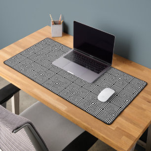 Retro Black White Squares Psychedelic Pattern Desk Mat